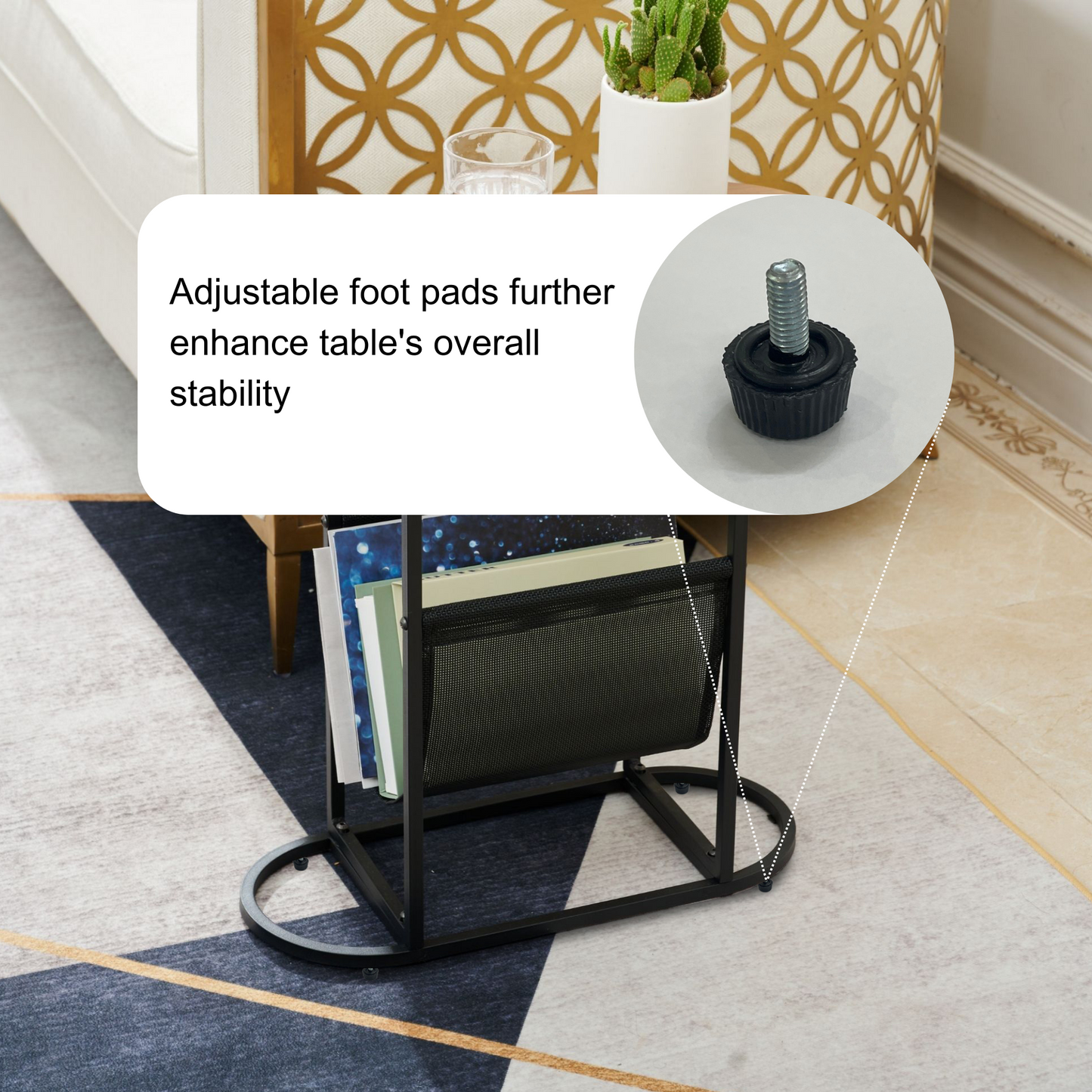 Chic Acacia Oval Side Table with Magazine Organizer