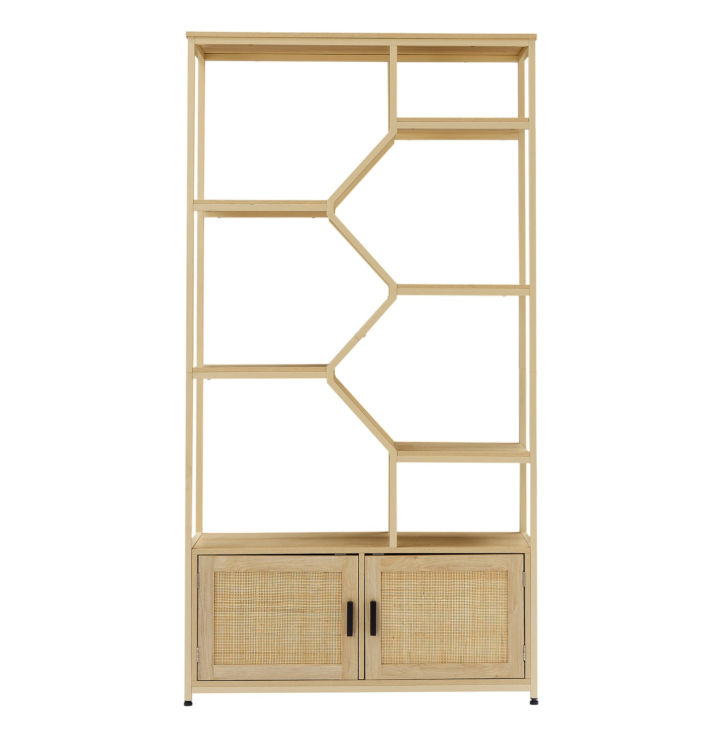 Natural Rattan Tall Bookshelf with Cabinet