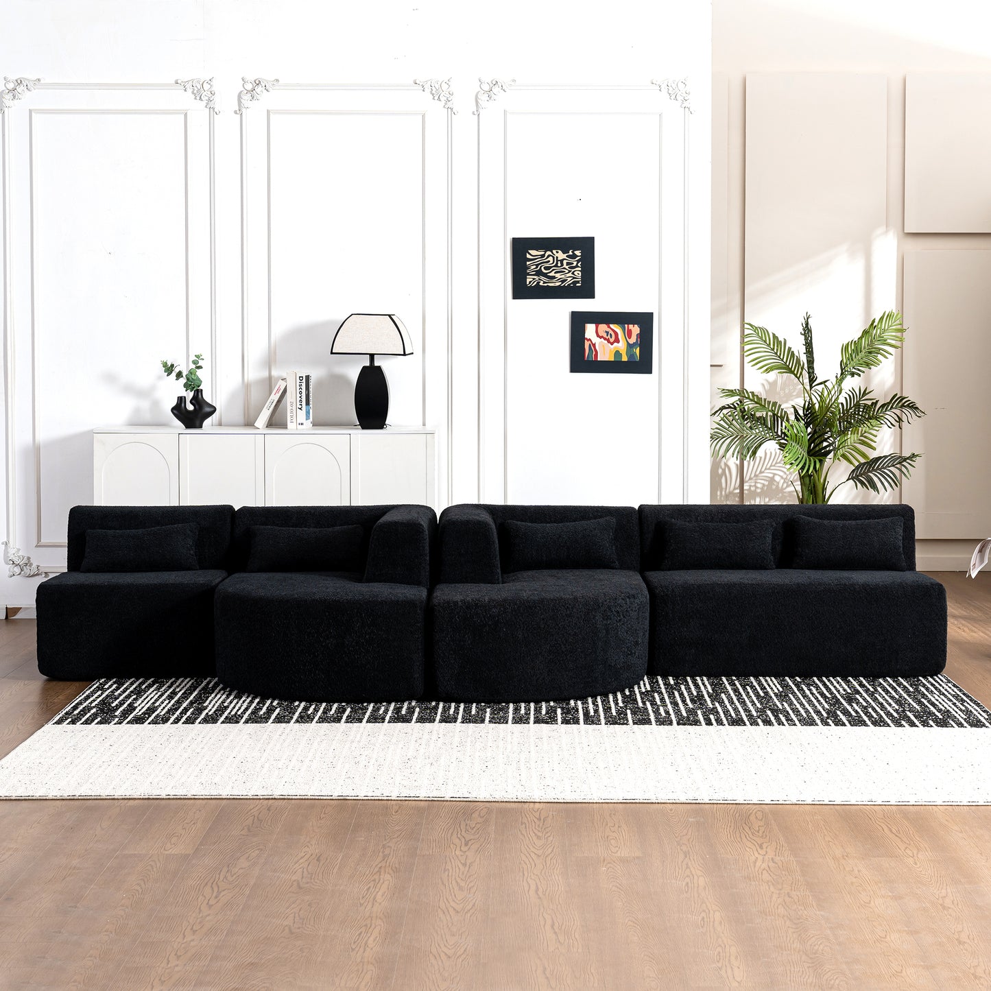 Chic Black Modular Sofa with Loungers and Plush Pillows