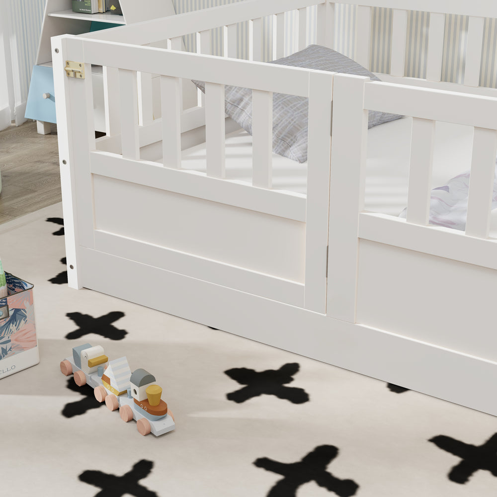 Cozy Montessori Twin Floor Bed with Safe Barrier