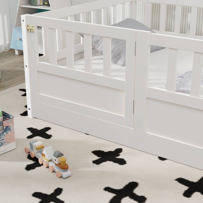 Cozy Montessori Twin Floor Bed with Safe Barrier