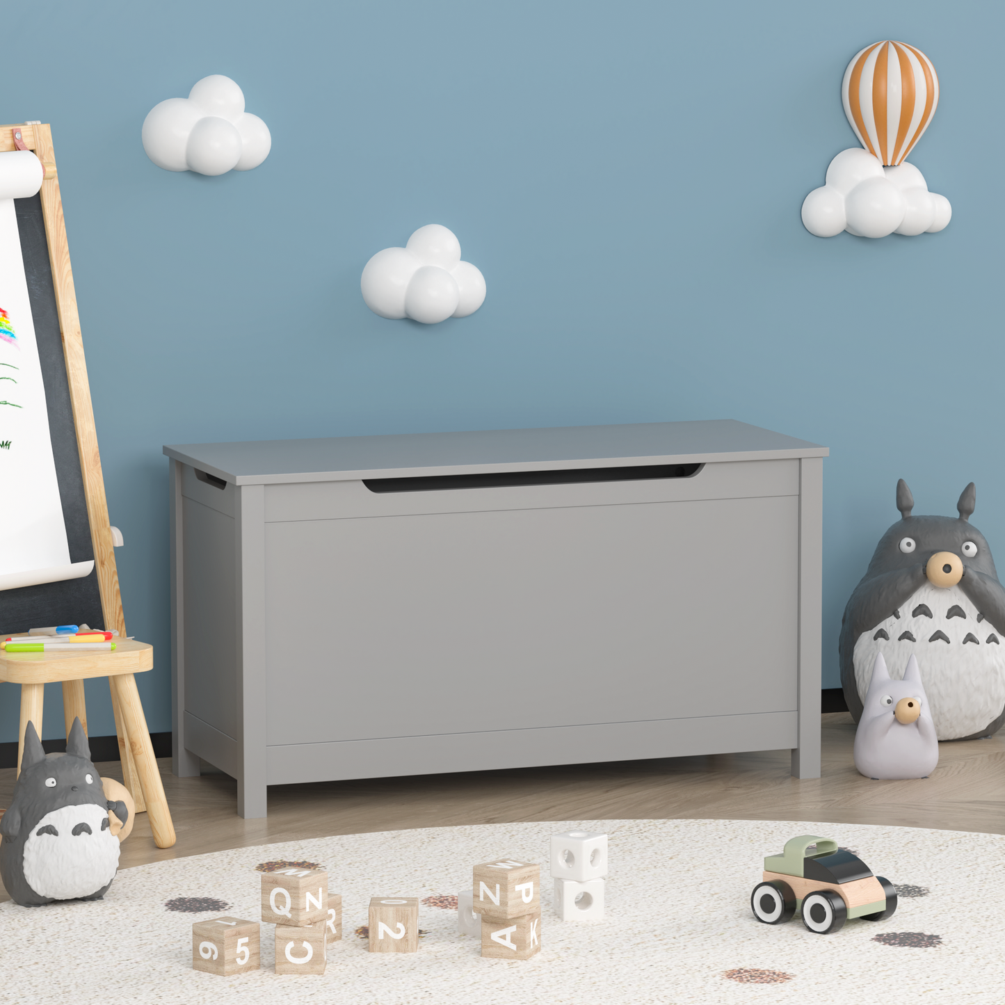 Cozy Kids Wooden Toy Chest with Safety Lid (Gray)