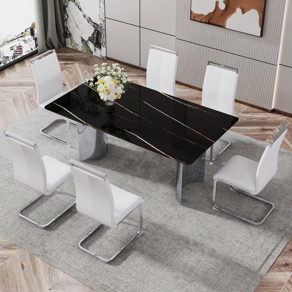 Sleek Black Marble Dining Table