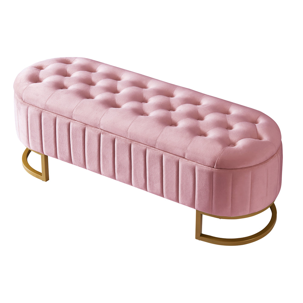 Chic Velvet Storage Ottoman with Button-Tufted Style in Pink