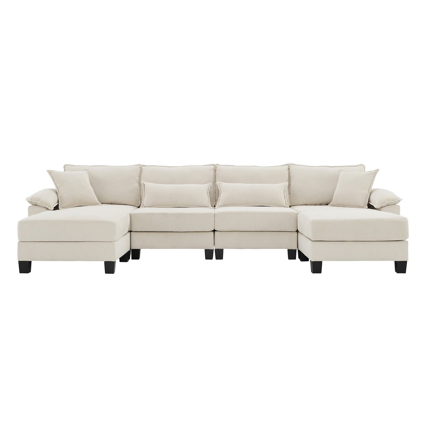 Cozy Corduroy Sectional Sofa Bed with Ottomans & Pillows