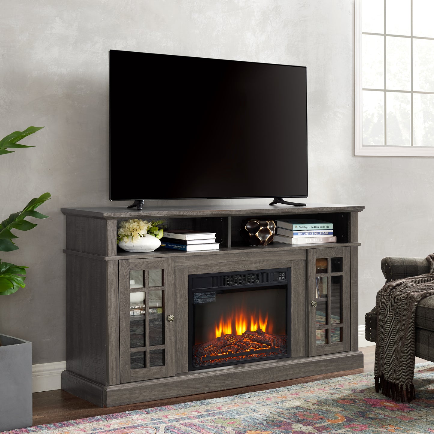 Cozy Fire TV Stand - Stylish Console with Fireplace & Storage