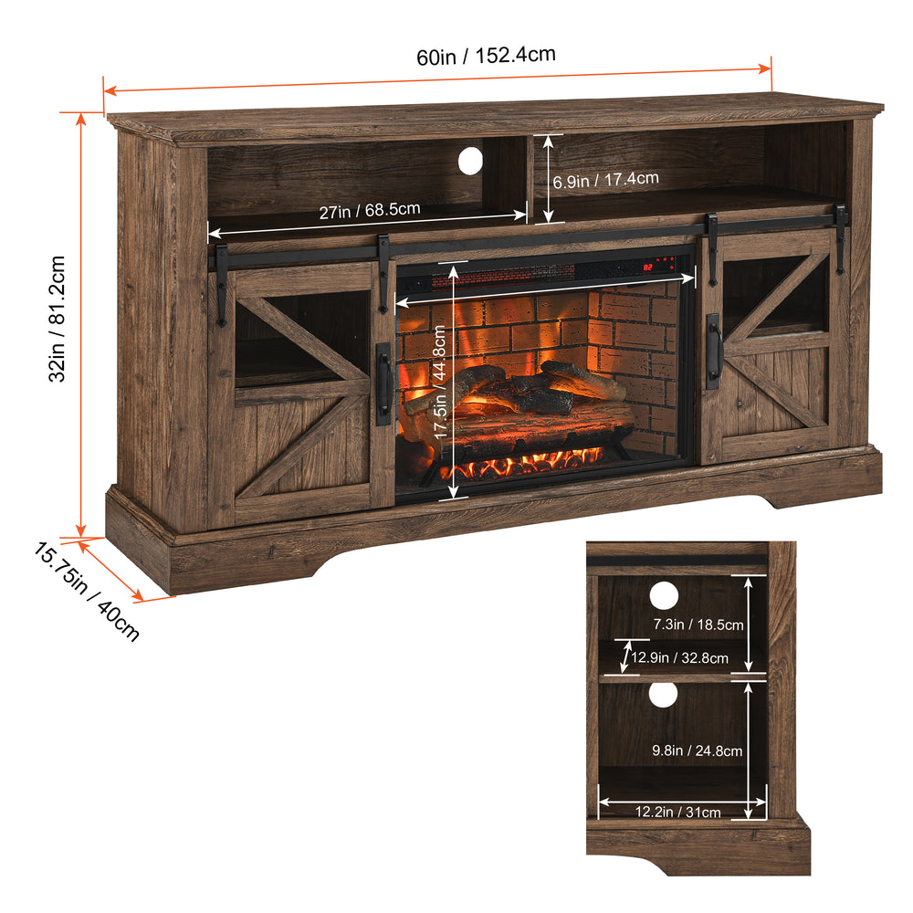 Cozy Barnwood Electric Fireplace Entertainment Center