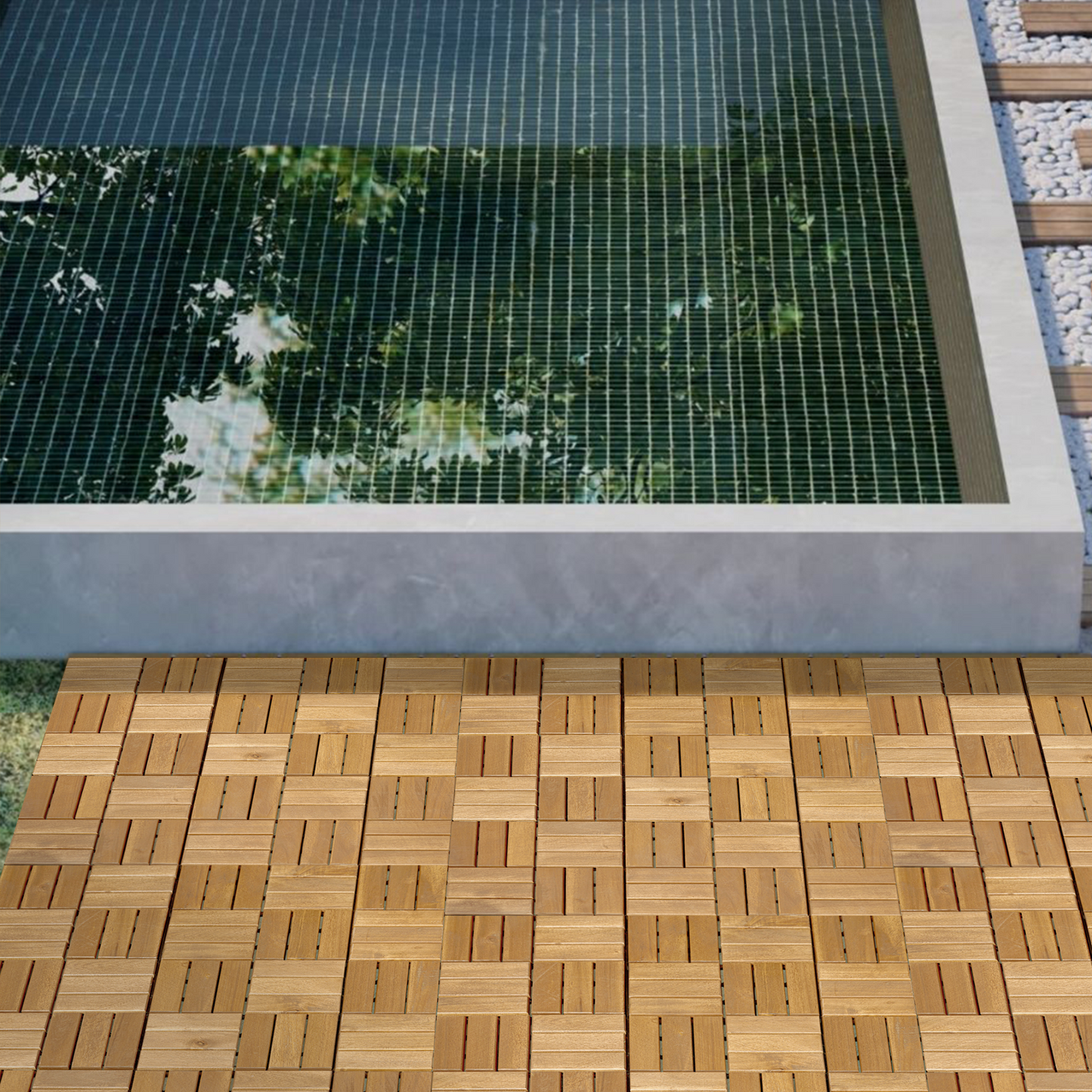 Eco-Friendly Acacia Interlocking Deck Tiles - Checkerboard Yellow