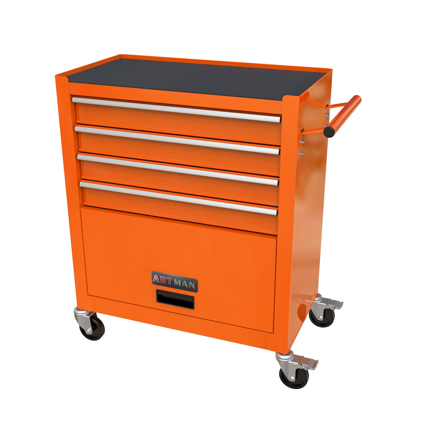 Rolling Orange Tool Cart with 4 Drawers