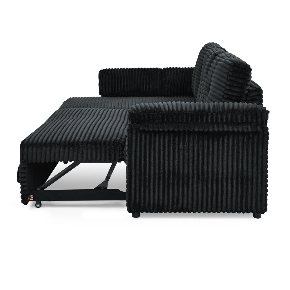 Chic Convertible Corduroy Sleeper Sofa with Storage Chaise