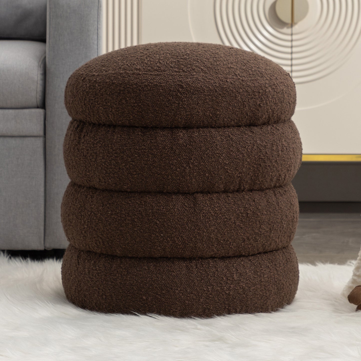 Chic Brown Boucle Ottoman