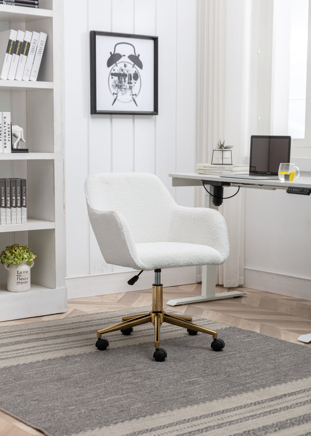 Chic Teddy Revolving Office Chair with Gold Legs