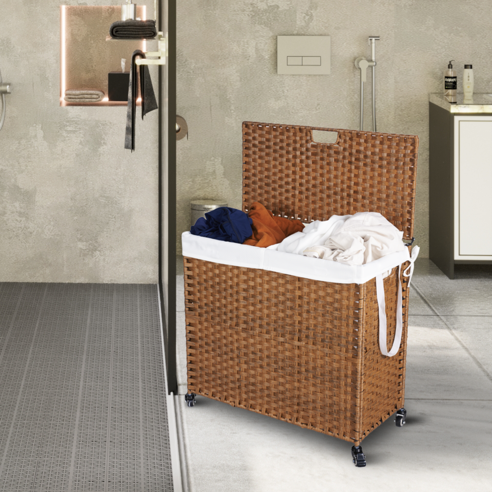 Stylish Brown Laundry Hamper with Lids and Wheels