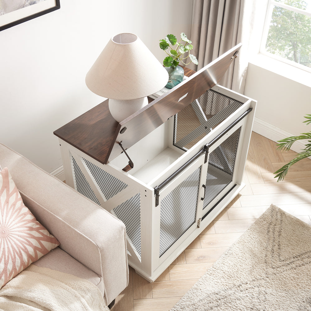 Charming Dog Crate End Table with Barn Door