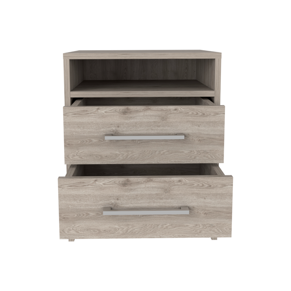 Light Gray Double Drawer Nightstand