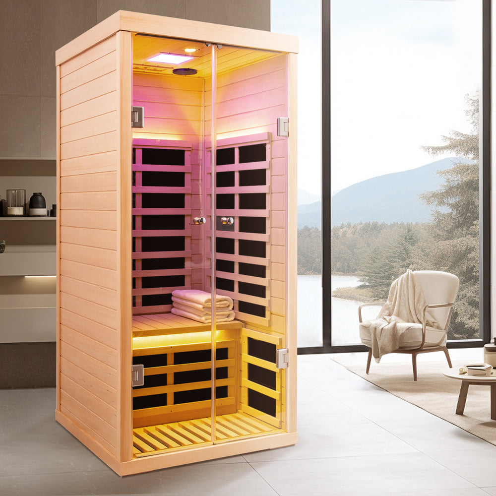 Cozy Glass Hemlock Indoor Infrared Sauna for One