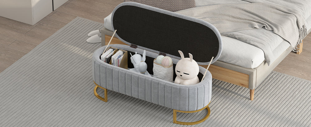 Chic Velvet Storage Ottoman with Metal Legs