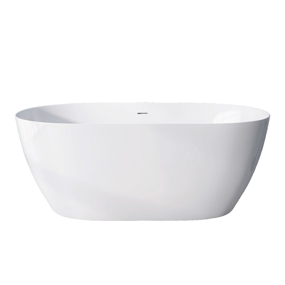 Sleek White Freestanding Soaking Tub with Pop-Up Drain