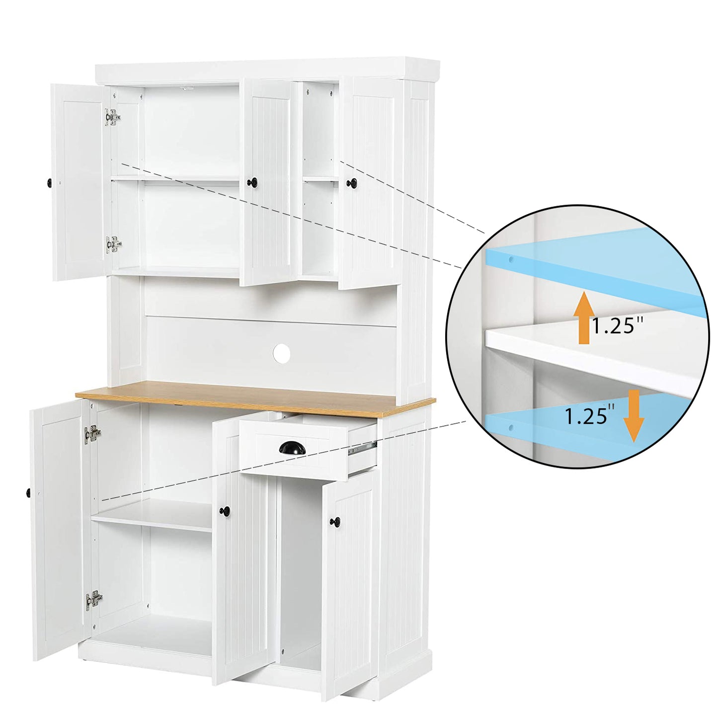 Chic White Pantry & Microwave Stand with Adjustable Shelves