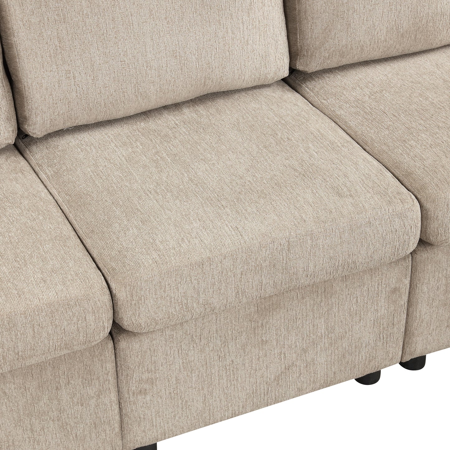 Cozy L-Shaped Sofa with Storage, Cup Holders, and USB Ports - Beige