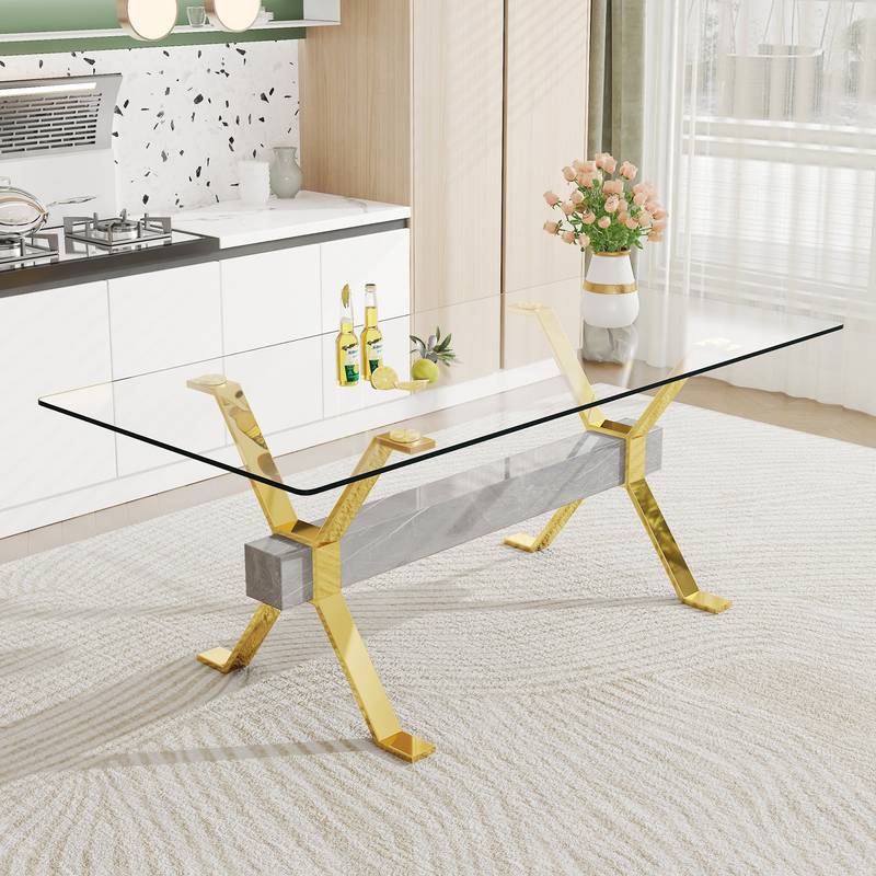 Chic Glass Dining Table with Gold Legs