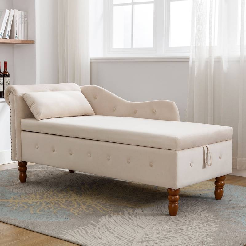 Cozy Velvet Chaise with Storage and Pillow