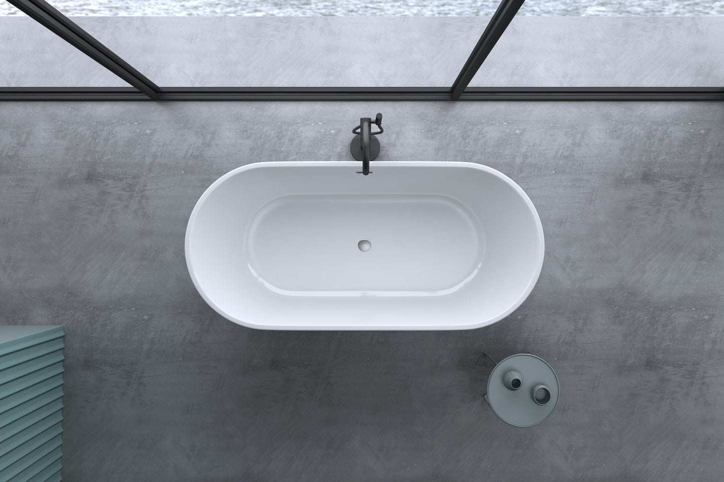 Chic White Freestanding Soaking Tub with Sleek Drain