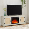 Cozy Farmhouse Rattan TV Stand with Fireplace Insert