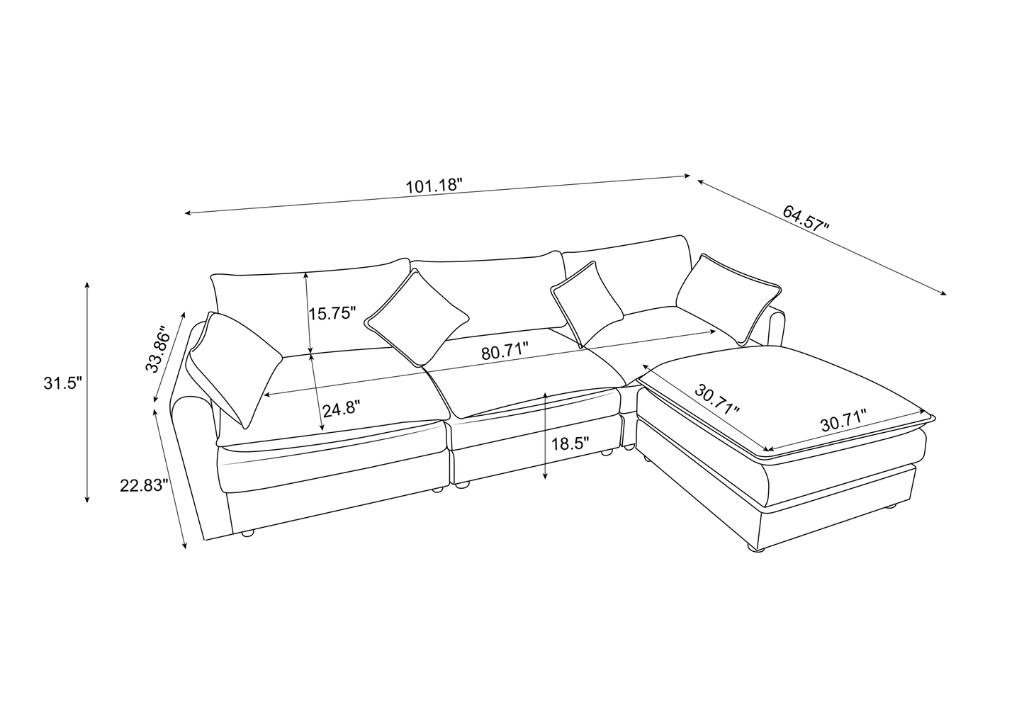 Chic Modular L-Shaped Sofa with Ottoman