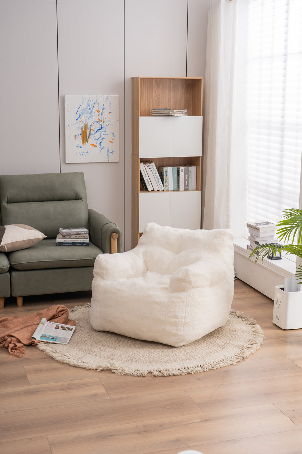 Cozy Teddy Bean Bag Chair in Ivory White