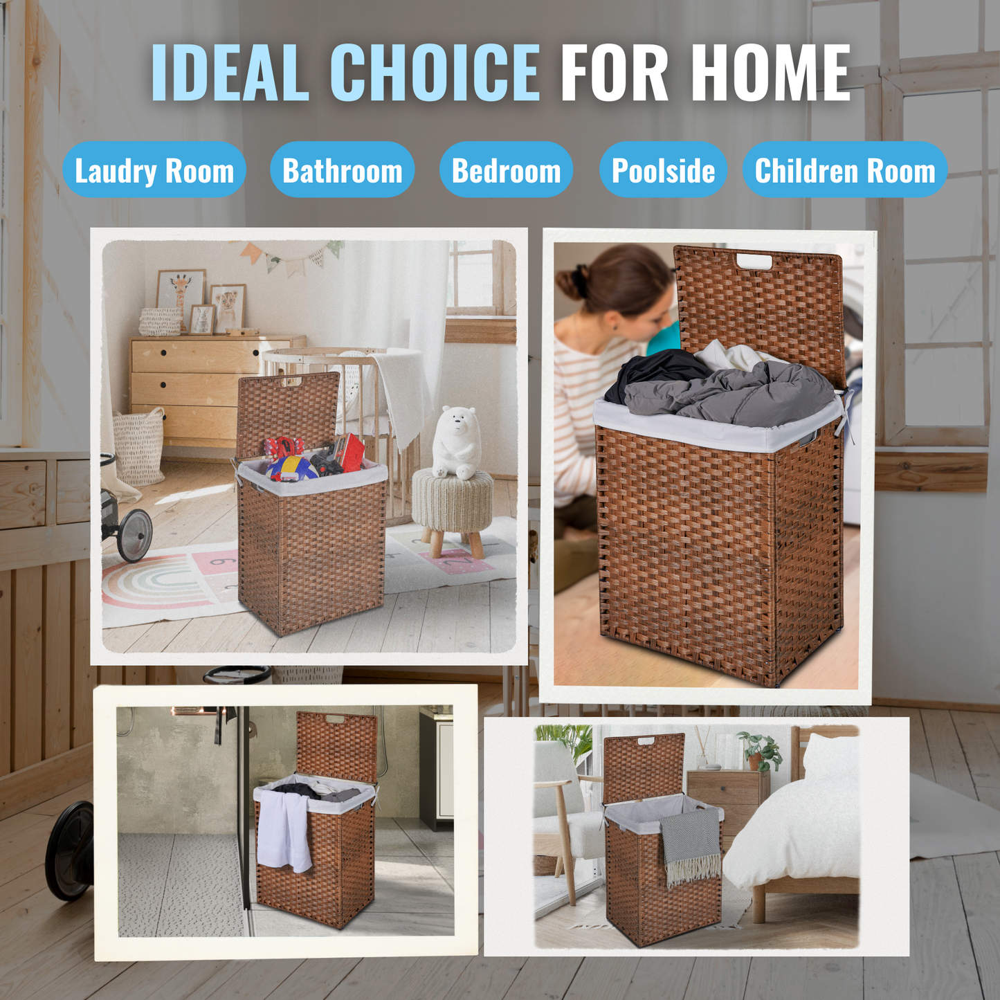 Stylish Lid Hamper with Removable Bags