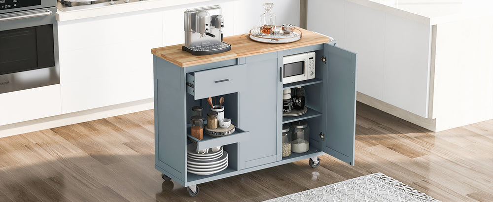 Rolling Kitchen Island with Foldable Top and Storage