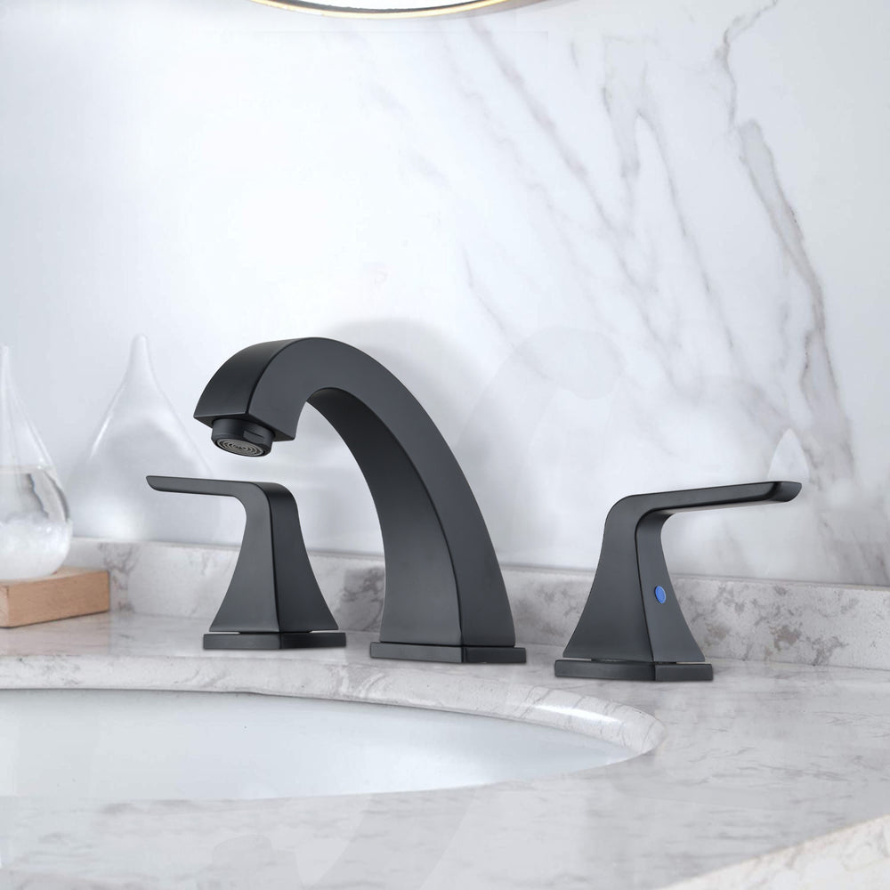 Sleek Matte Black Double Handle Bathroom Faucet with Drain