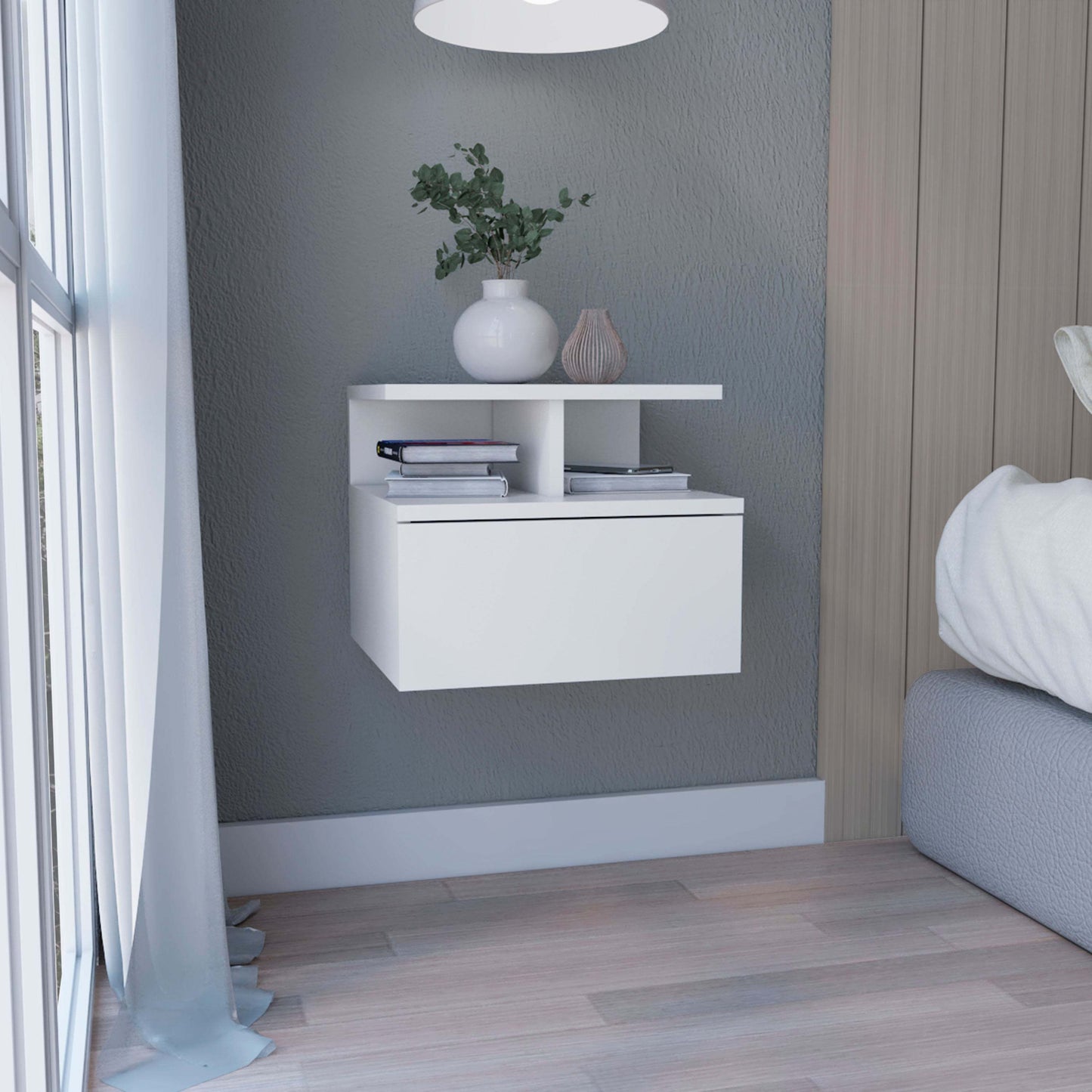 Elevate Wall-Mount Nightstand with Drawer & Shelf