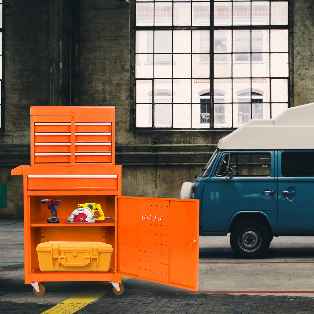 Orange Tool Chest with Detachable Drawers and Adjustable Shelf