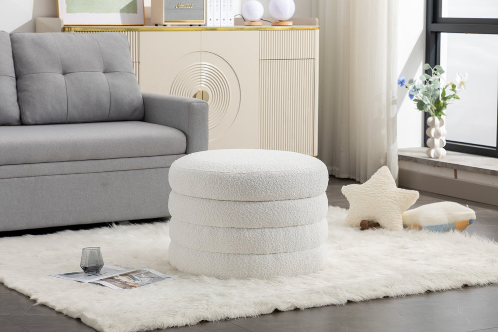 Elegant Ivory Storage Ottoman