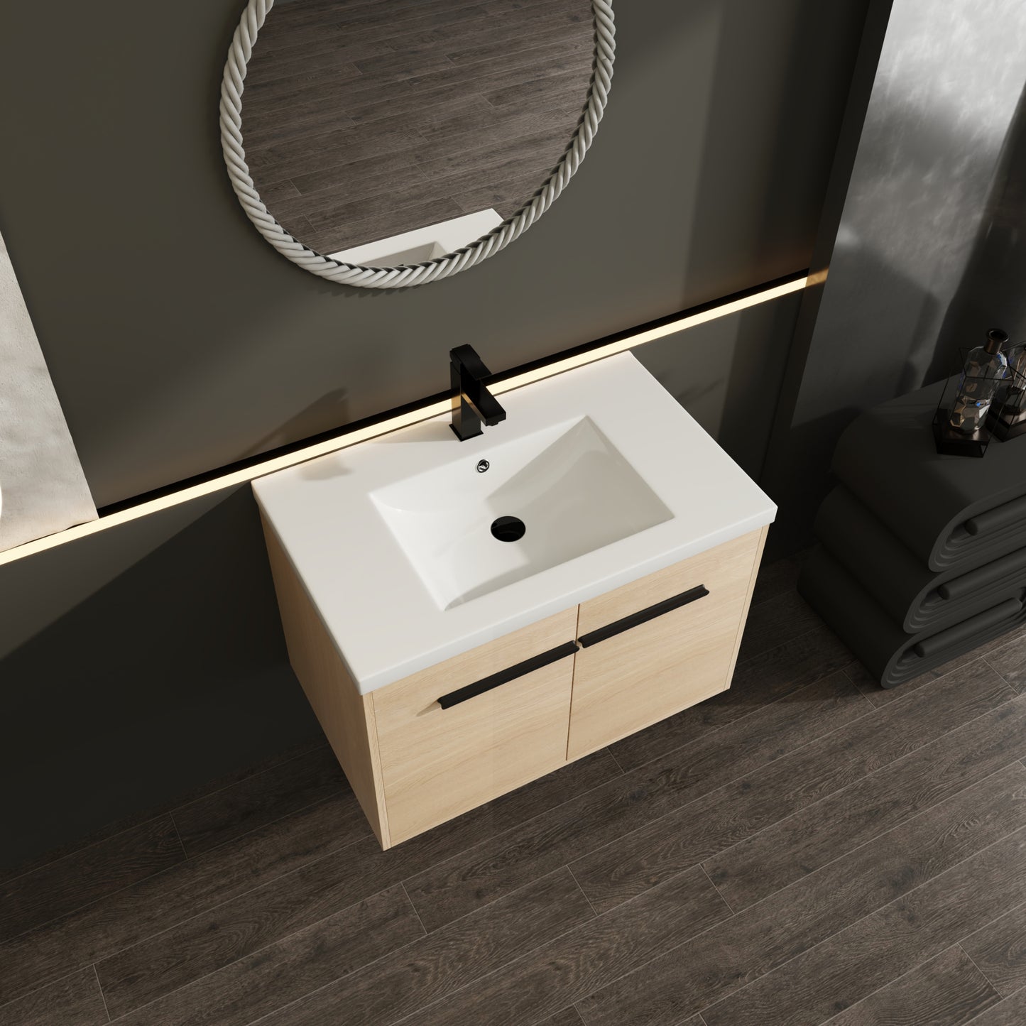 Chic Oak Vanity Set with Resin Sink