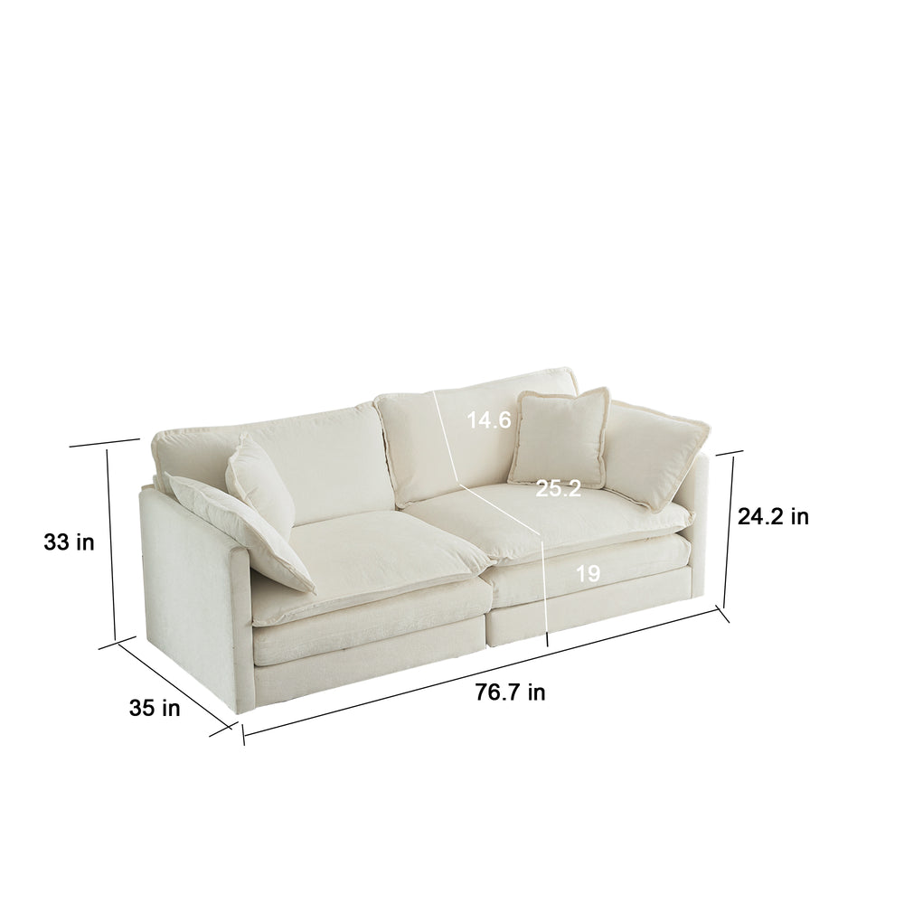 Chic White Chenille Loveseat with Pillows