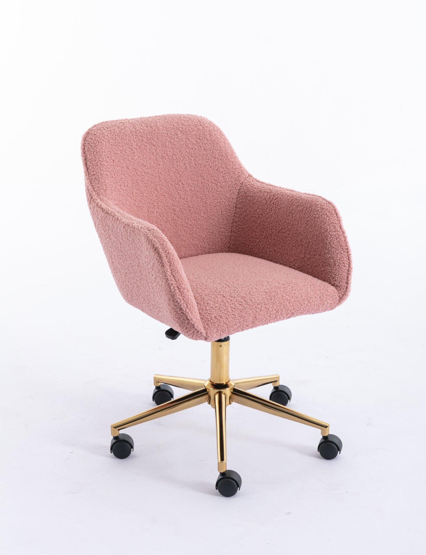 Chic Pink Teddy Swivel Chair with Gold Legs