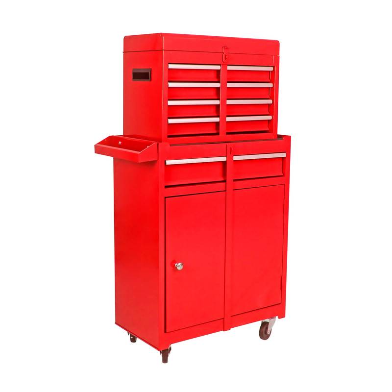 Red Tool Chest with Adjustable Shelf & Bottom Cabinet