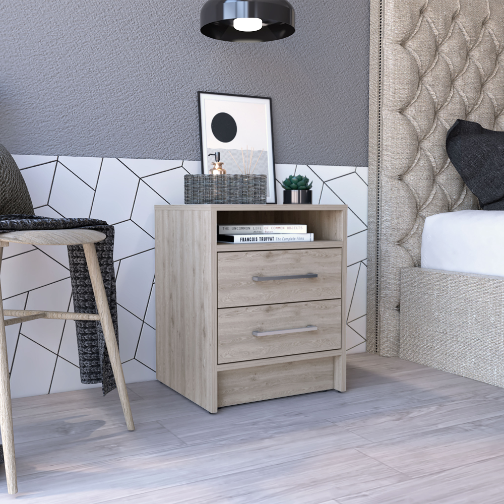 Light Gray Double Drawer Nightstand