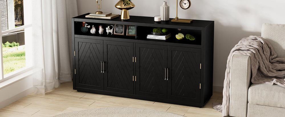 Stylish Black Classic Sideboard with Adjustable Shelves