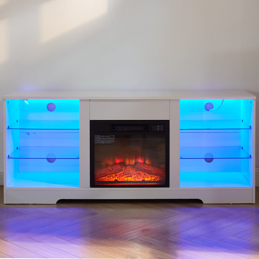 Modern Electric Fireplace TV Stand with LED Lights and USB Charging