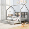 Cozy Gray House Bed with Trundle and Shelf for Kids