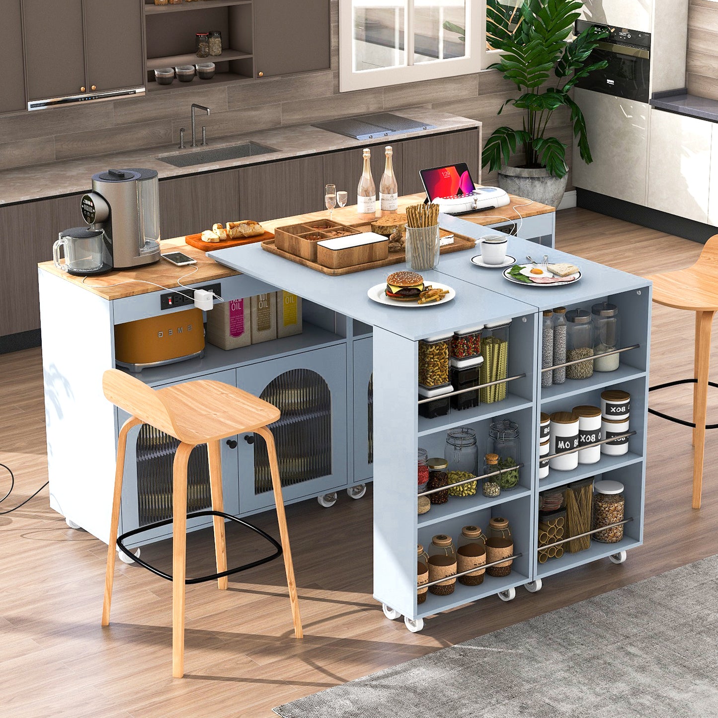 Versatile Rolling Kitchen Island with LED Lights and Storage