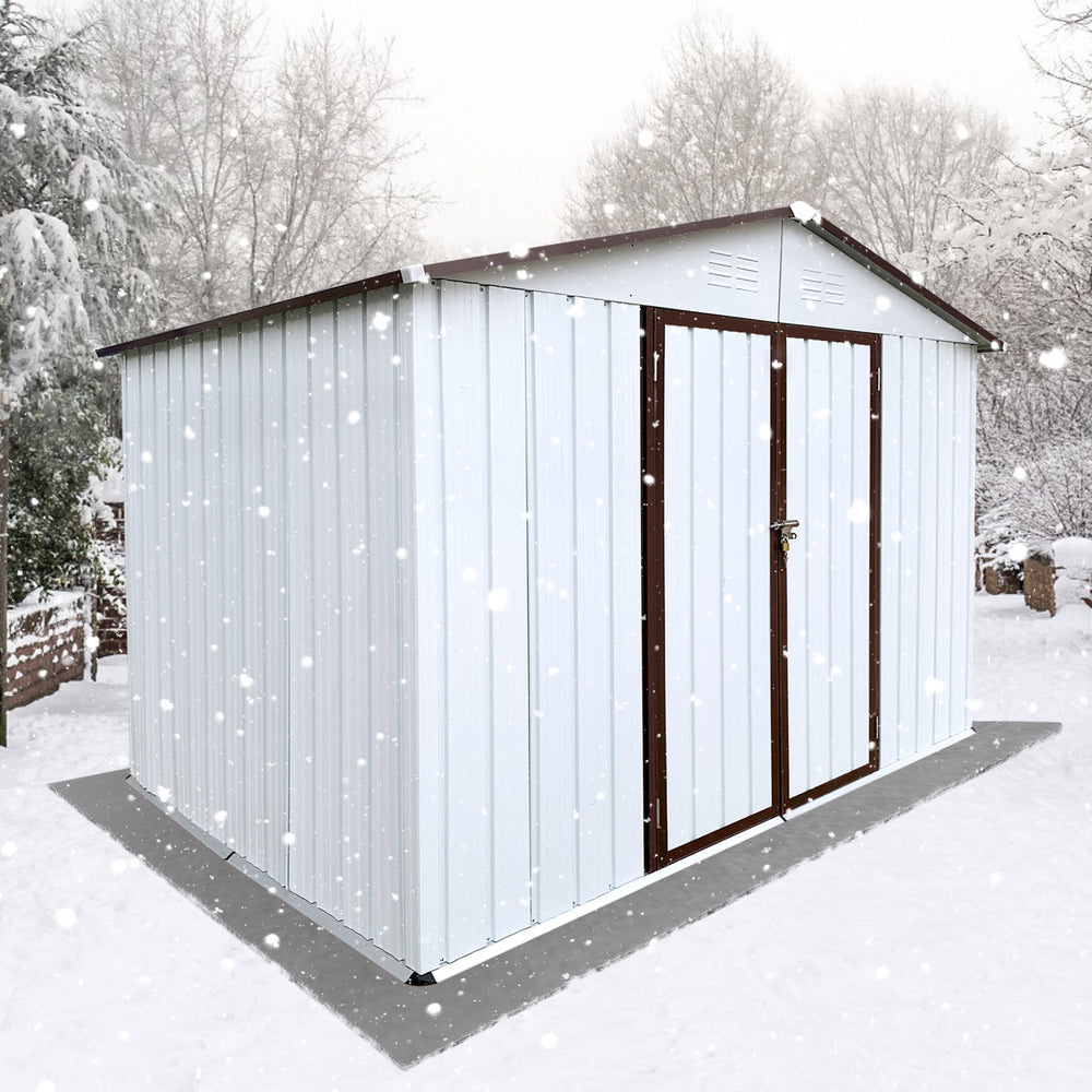 Chic Outdoor Storage Shed in White & Coffee