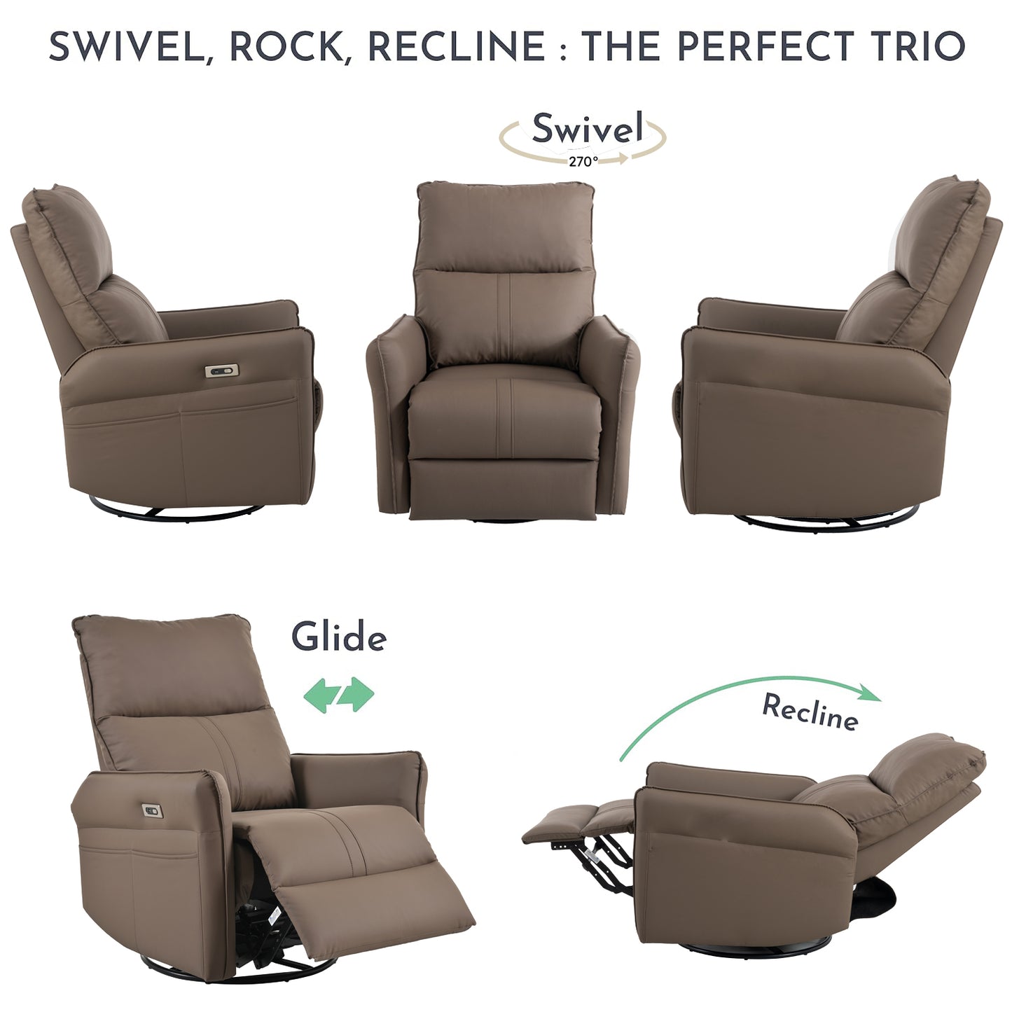 Cozy Power Swivel Recliner with USB Ports