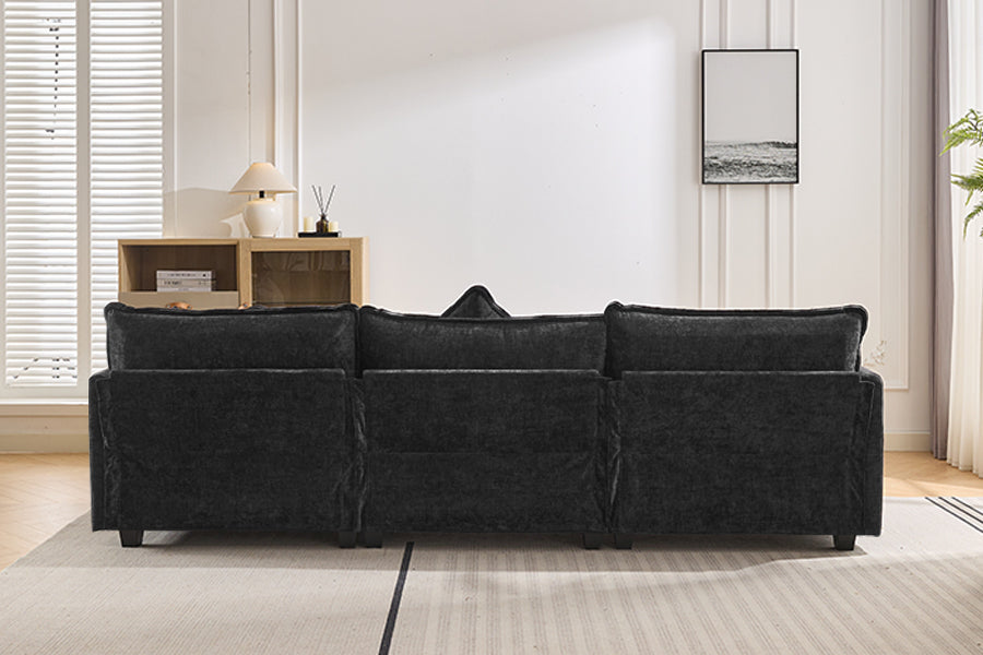 Chic L-Shape Chenille Sofa with Ottoman & Pillows