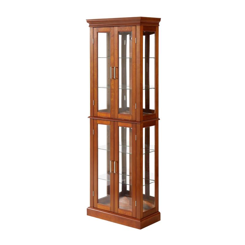 Luminous Walnut Curio Cabinet with Adjustable Shelves and Mirror Back
