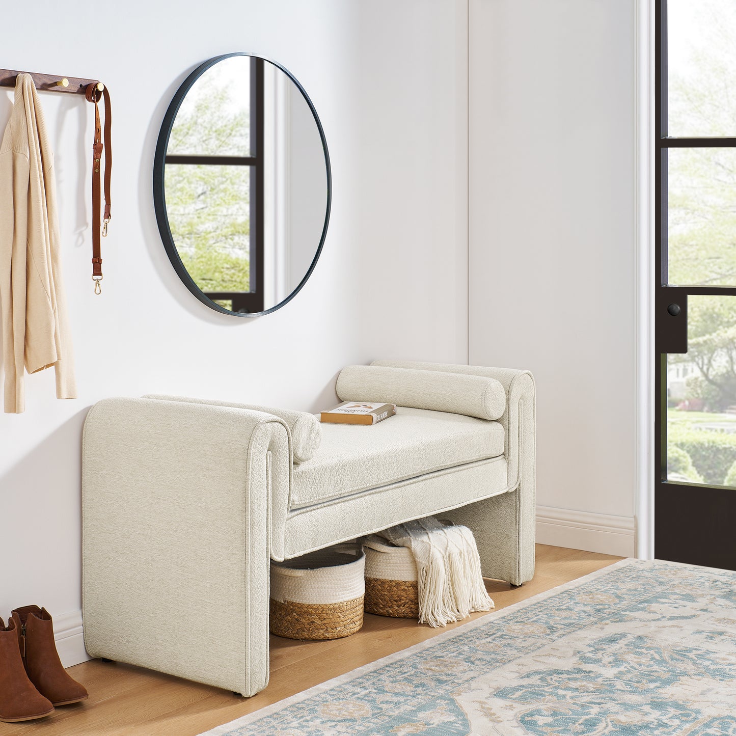 Chic Beige Linen Storage Stool